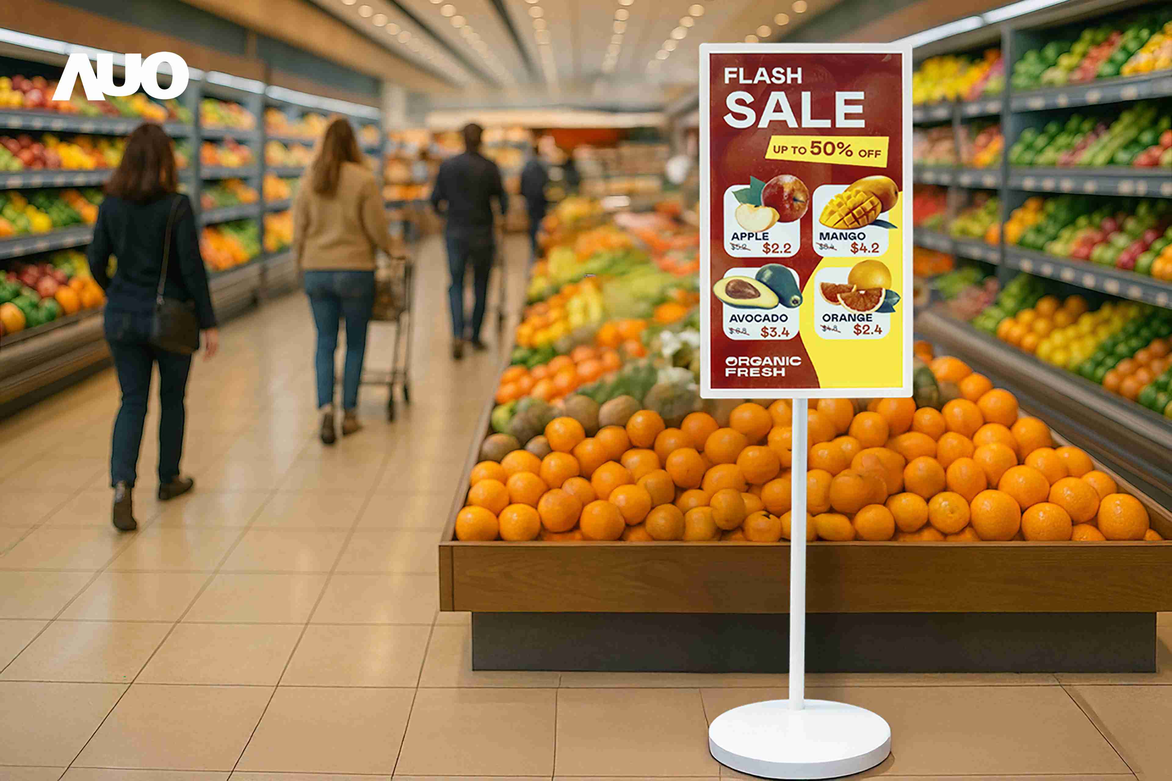 达擎首亮相低功耗、、、全彩的〝aecoPost电子纸解决方案〞，，，仅在更新画面时需要微量的电力驱动，，，，无需布建电线的便捷设计，，，，使其可灵活应用、、、随意置放，，，，并可透过云端或行动装置app，，轻松管理及排程广告内容，，，晋升店头营销利器。。。。